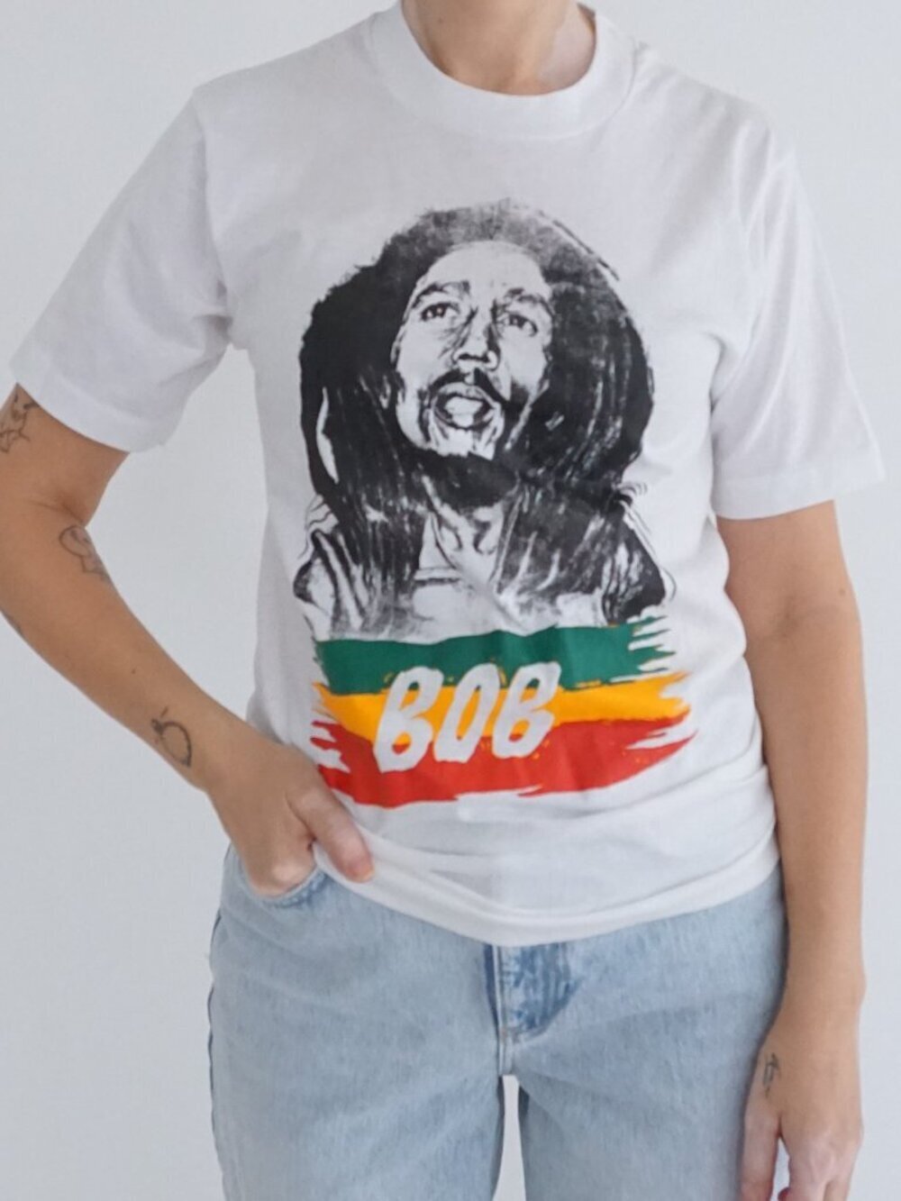 Vintage Screen Stars Best White Bob Marley Portrait Graphic Reggae Tee T-Shirt S